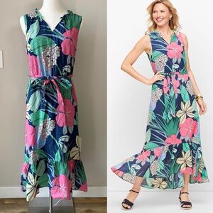 Talbots Voile Hibiscus Maxi Dress